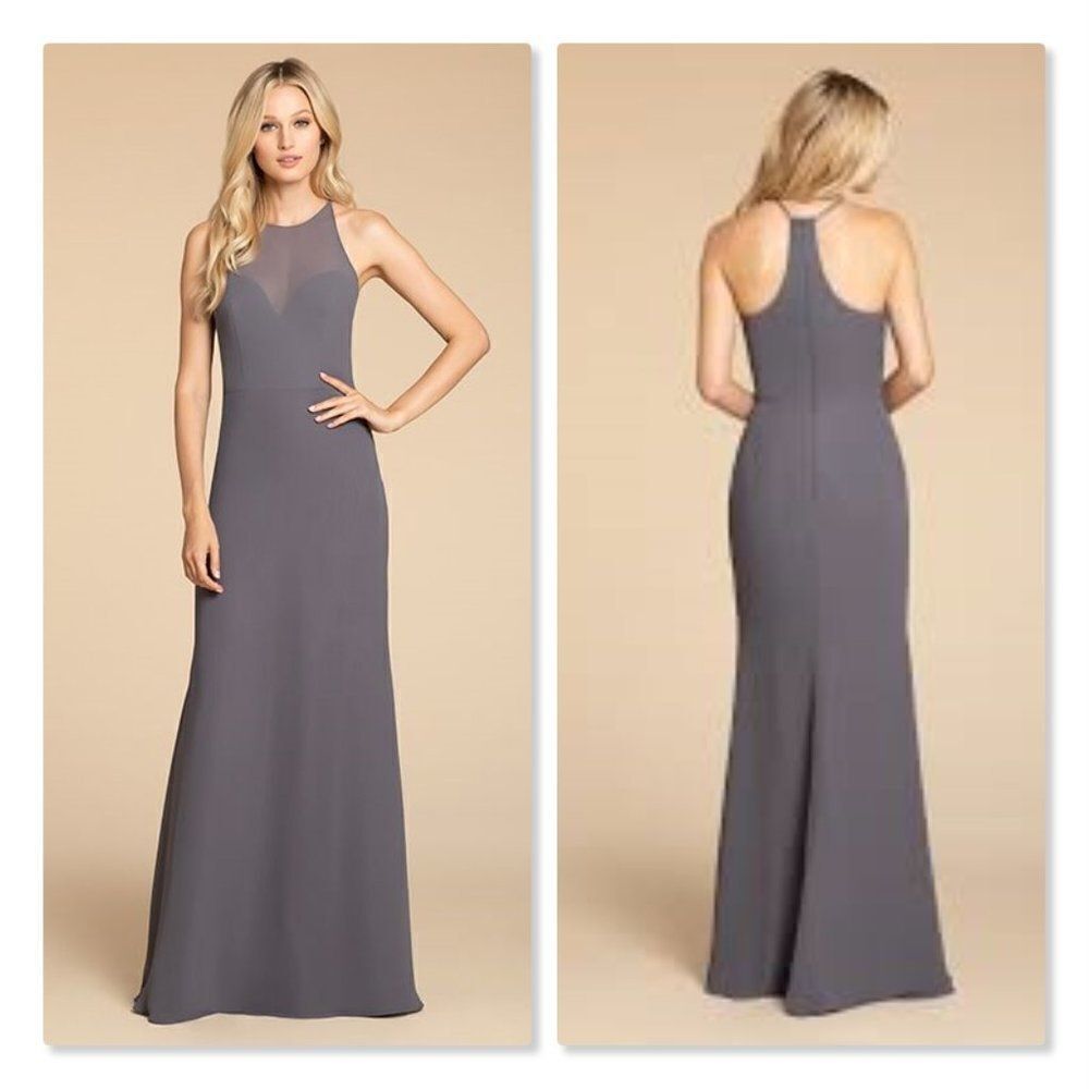 Hayley Paige Occasions Illusion Halter A-Line Gown size 12 in Gunmetal Gray- New